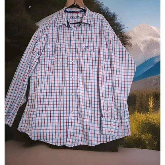 Wrangler George Strait Shirt Mens 3X Cowboy Cut Red White Blue Plaid Snap Button - Picture 1 of 12